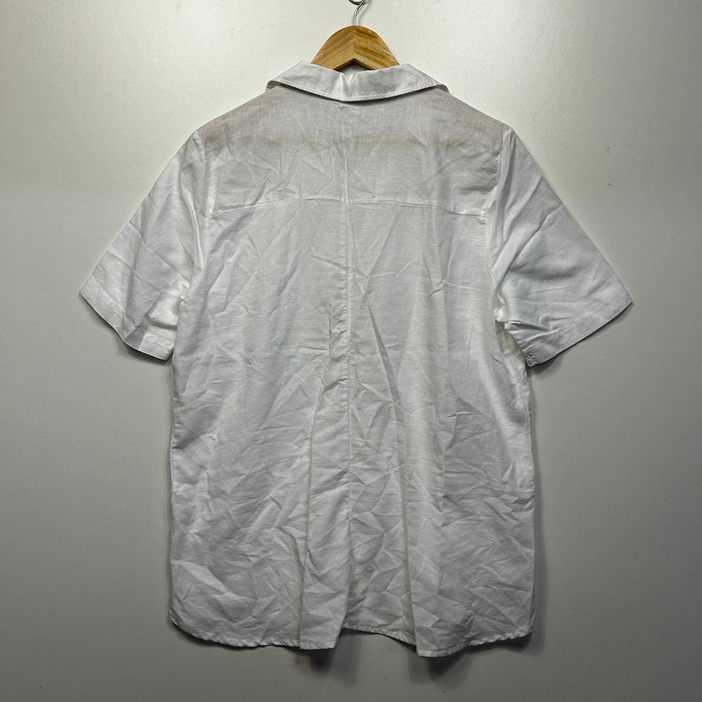Established White Linen Collared Shirt - Size 16