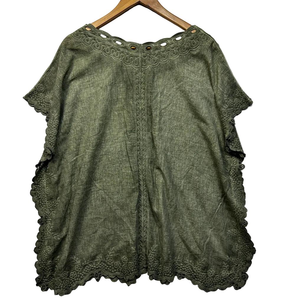 Olive Embroidered Boho Top - Size 14/16