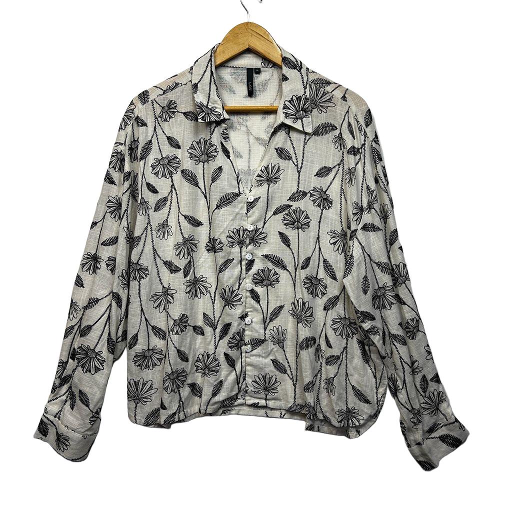 L.O.V. White Floral Linen Shirt - Size XL