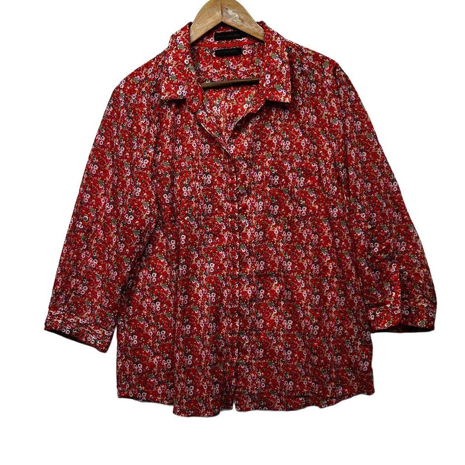 David Lawrence Red Floral Cotton Shirt - Size 18
