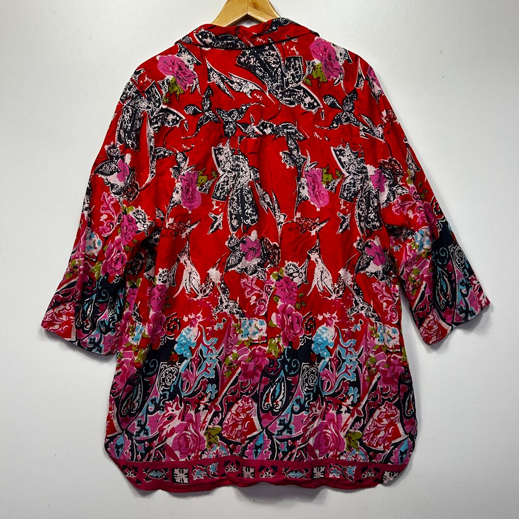 Nouvelle Red Print Cotton Shirt - Size 22