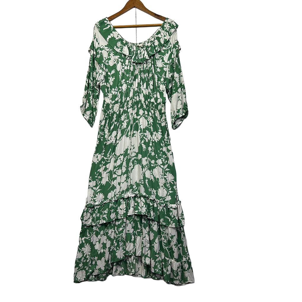 Loralette Green White Floral Maxi Dress - Size 16