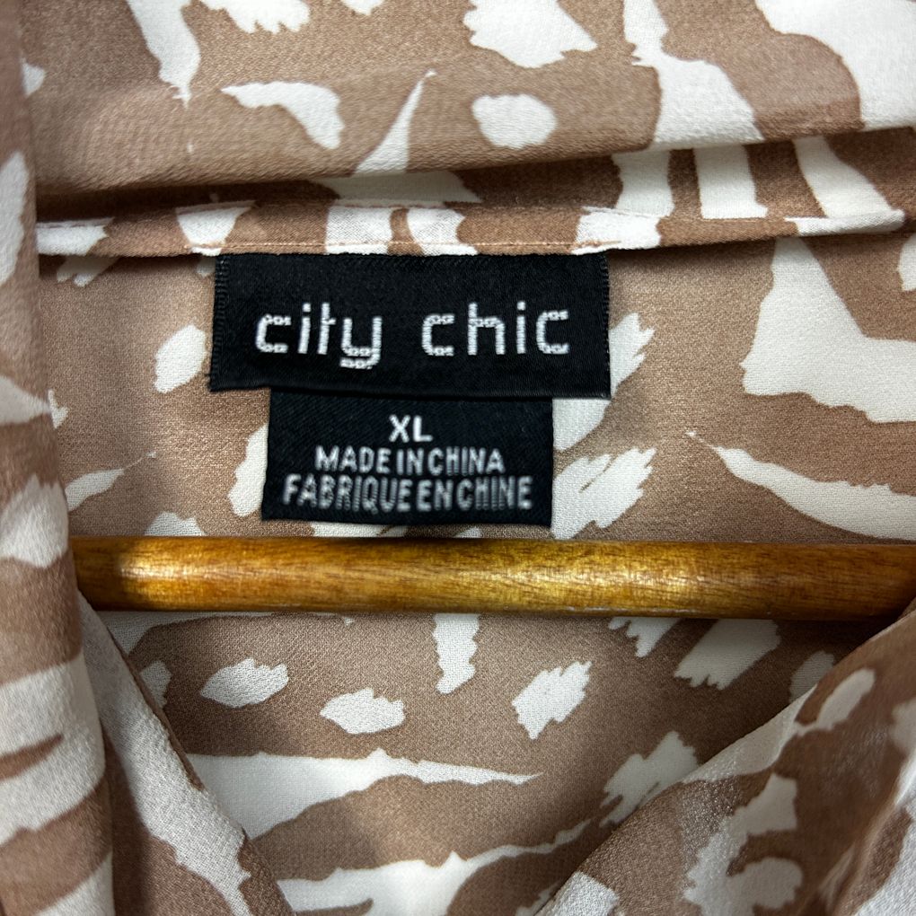 City Chic Tan Animal Print Long Sleeve Top - Size 22