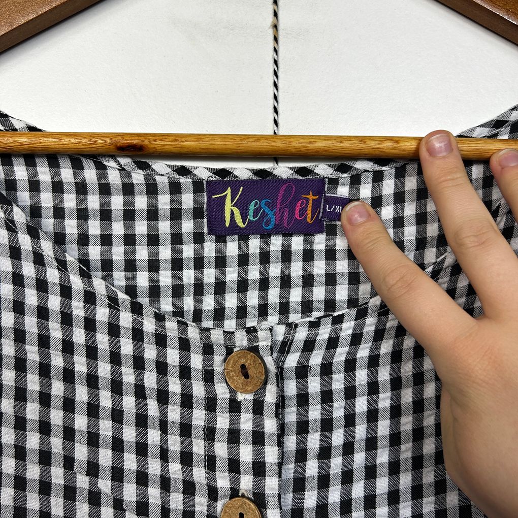 Keshet Black & White Gingham Cotton Jumpsuit - Size L/XL