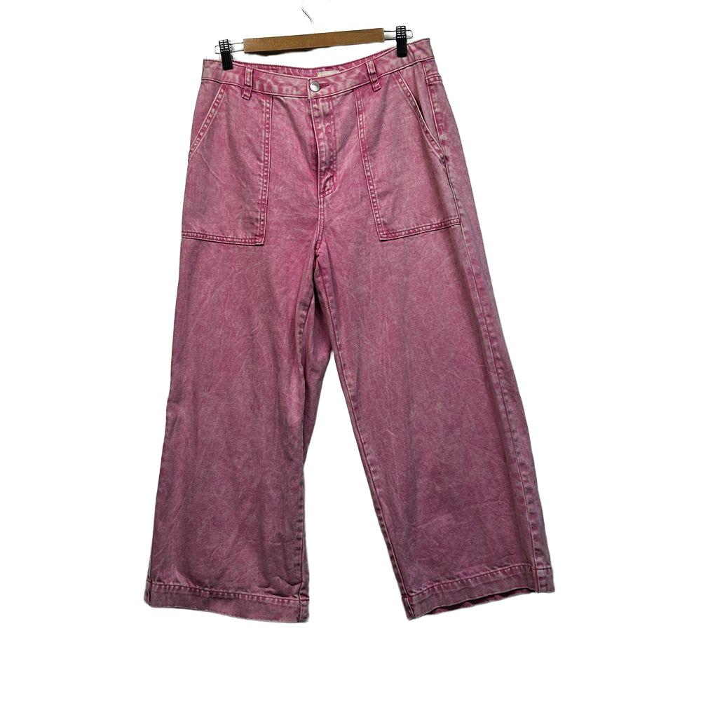 Gorman Wide Leg Jeans Pink Acid Wash Cropped High Rise Denim Pants - Size 12