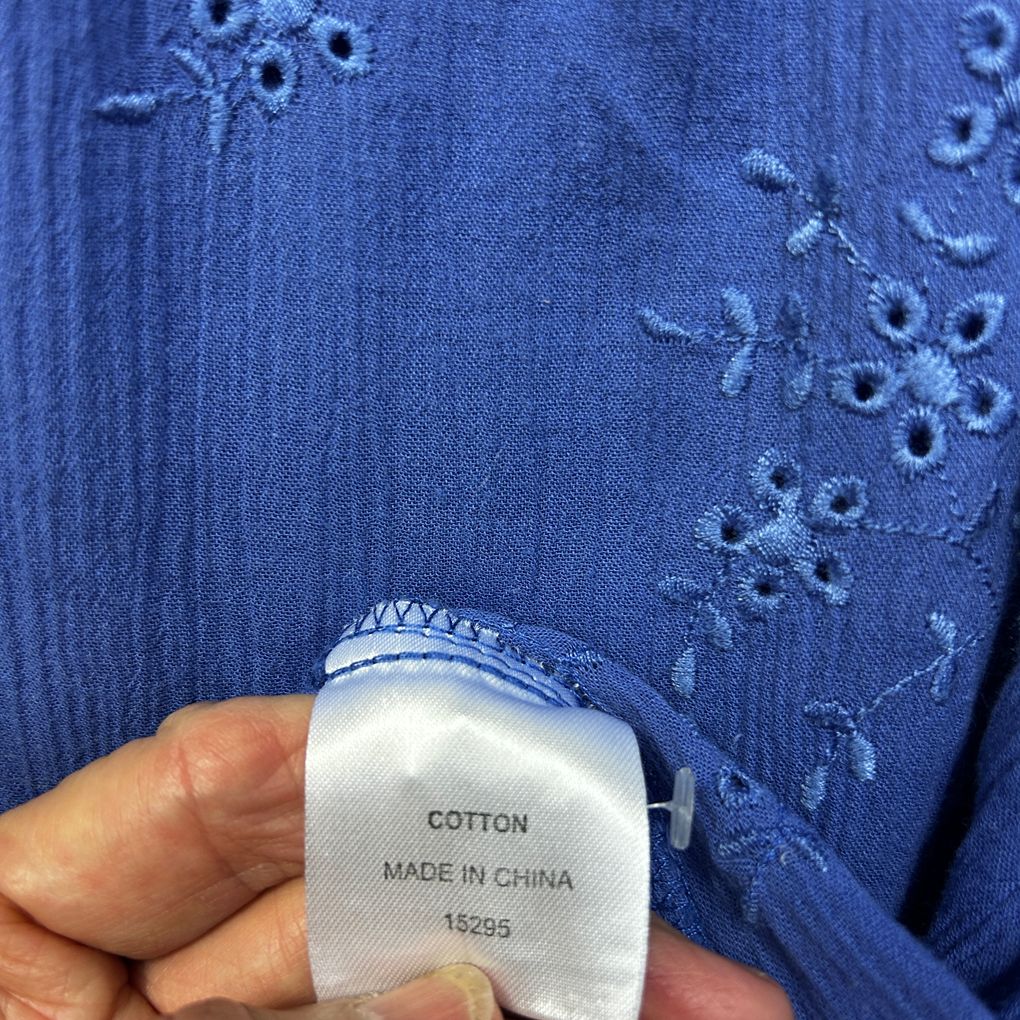 Suzanne Grae Blue Embroidered Cotton Shirt - Size 18