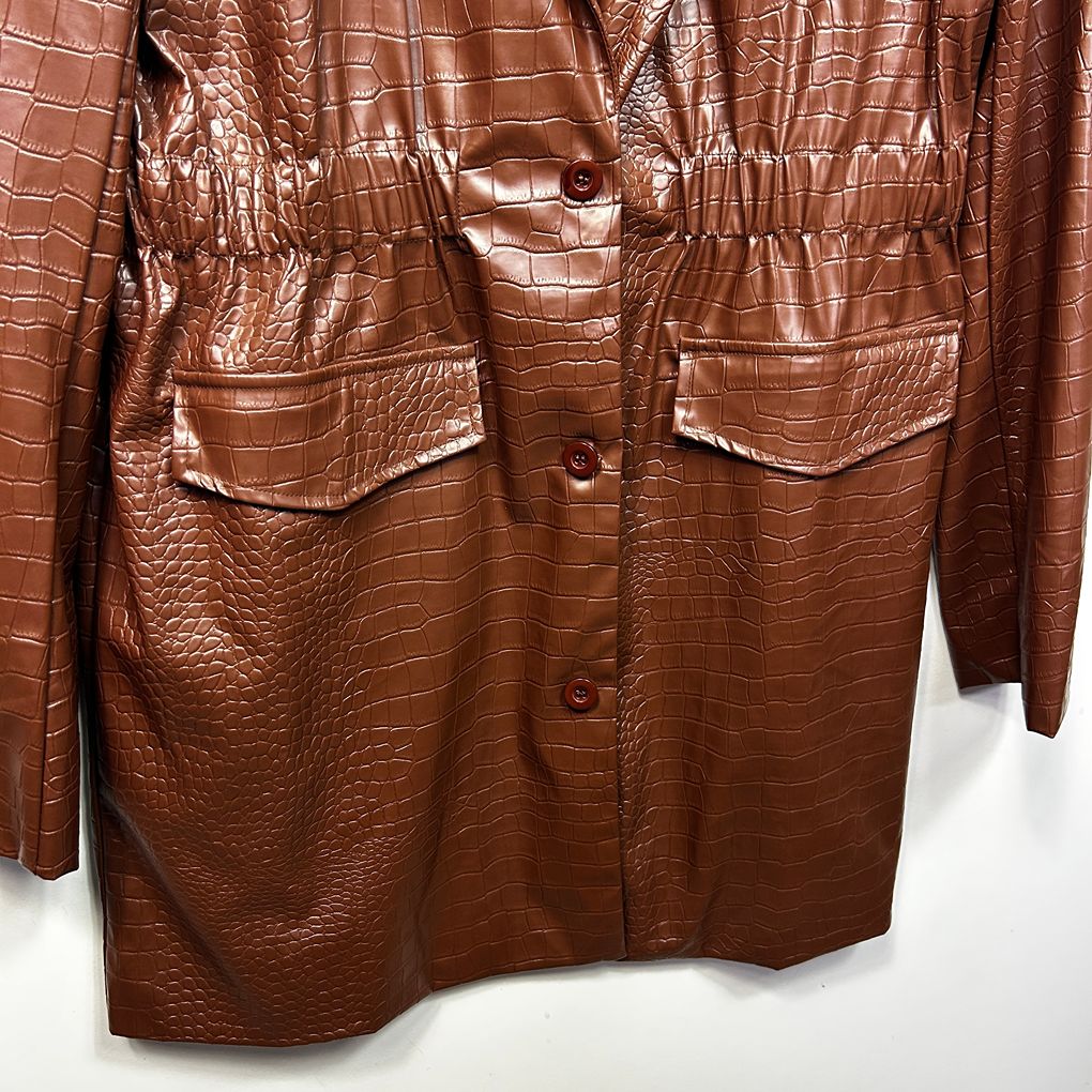 PrettyLittleThing Brown Plus Size Faux Leather Jacket - Size 18