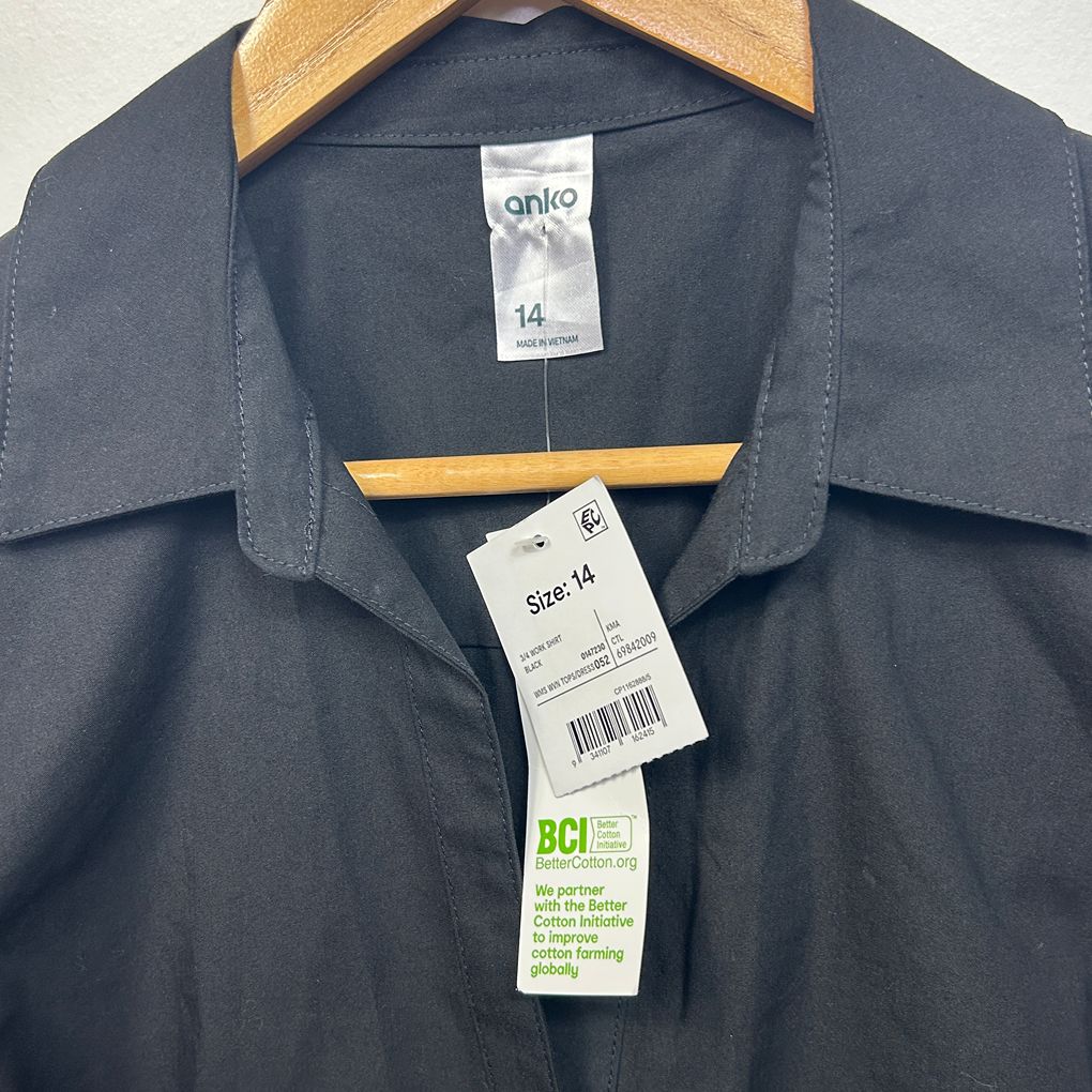 Anko Black Button Up Cotton Shirt - Size 14