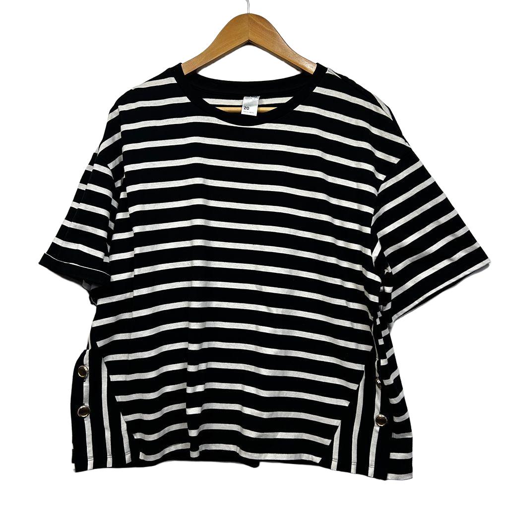 Anko Black and White Striped Cotton Top - Size 20