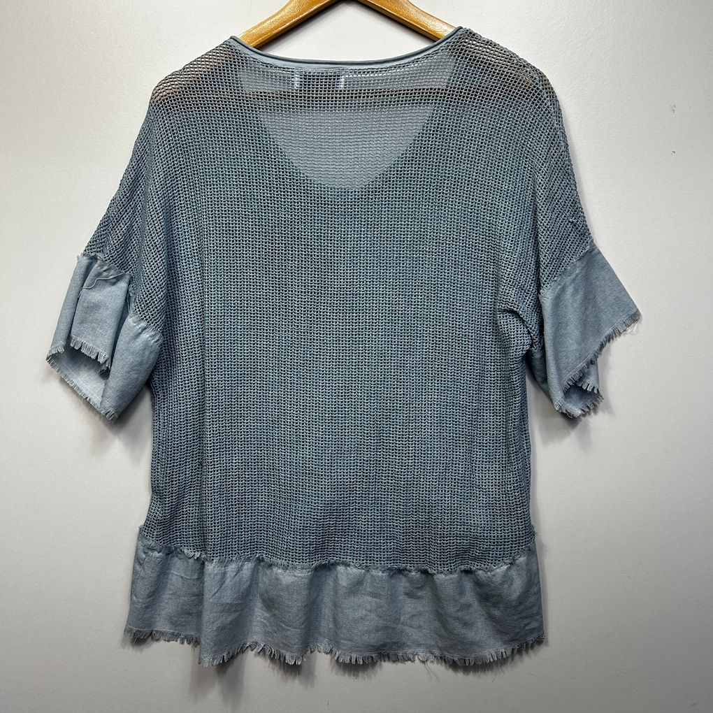 Love Lola Blue Mesh Sheer Cotton Top - Size L