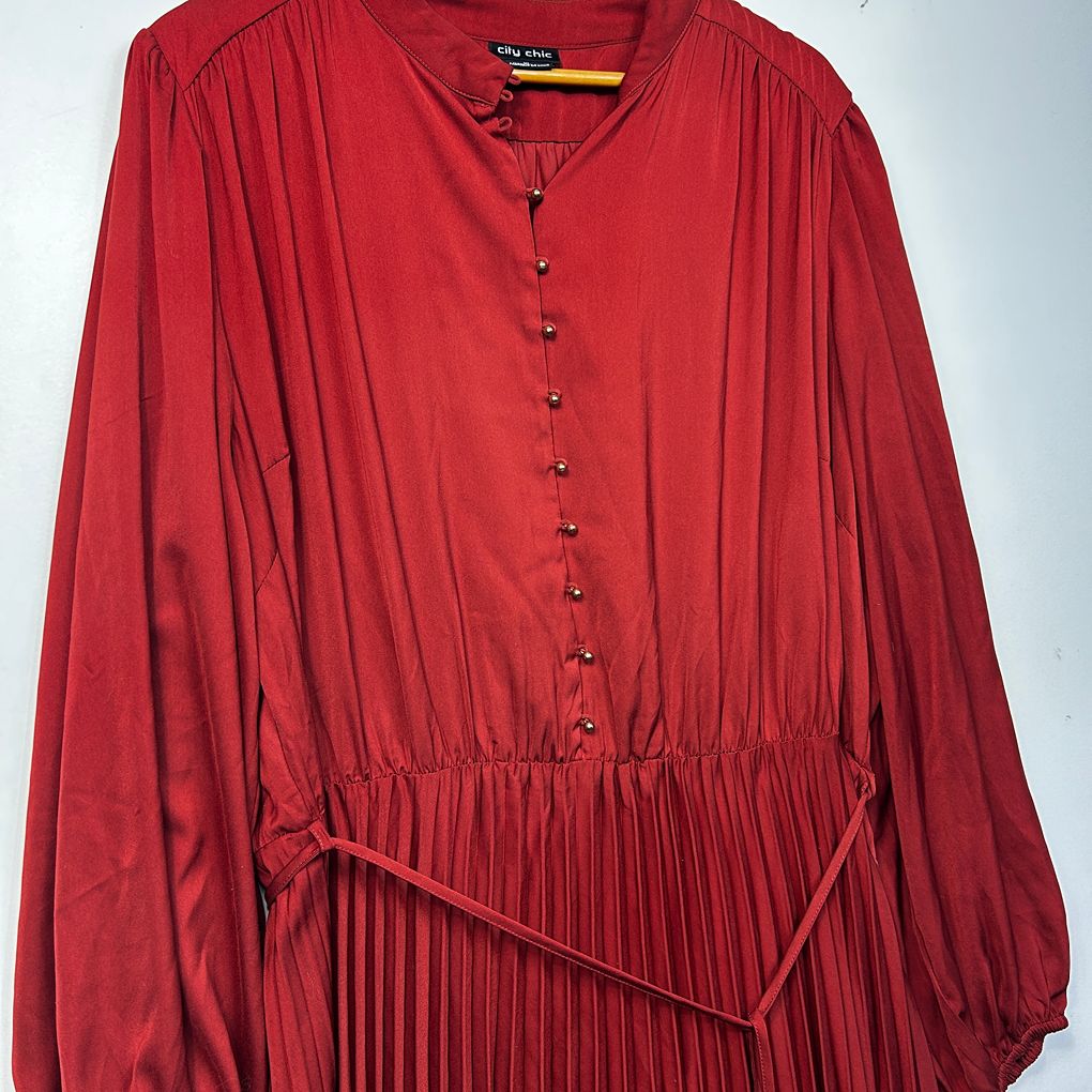 City Chic Red Pleated Maxi Dress - Size 22/XL