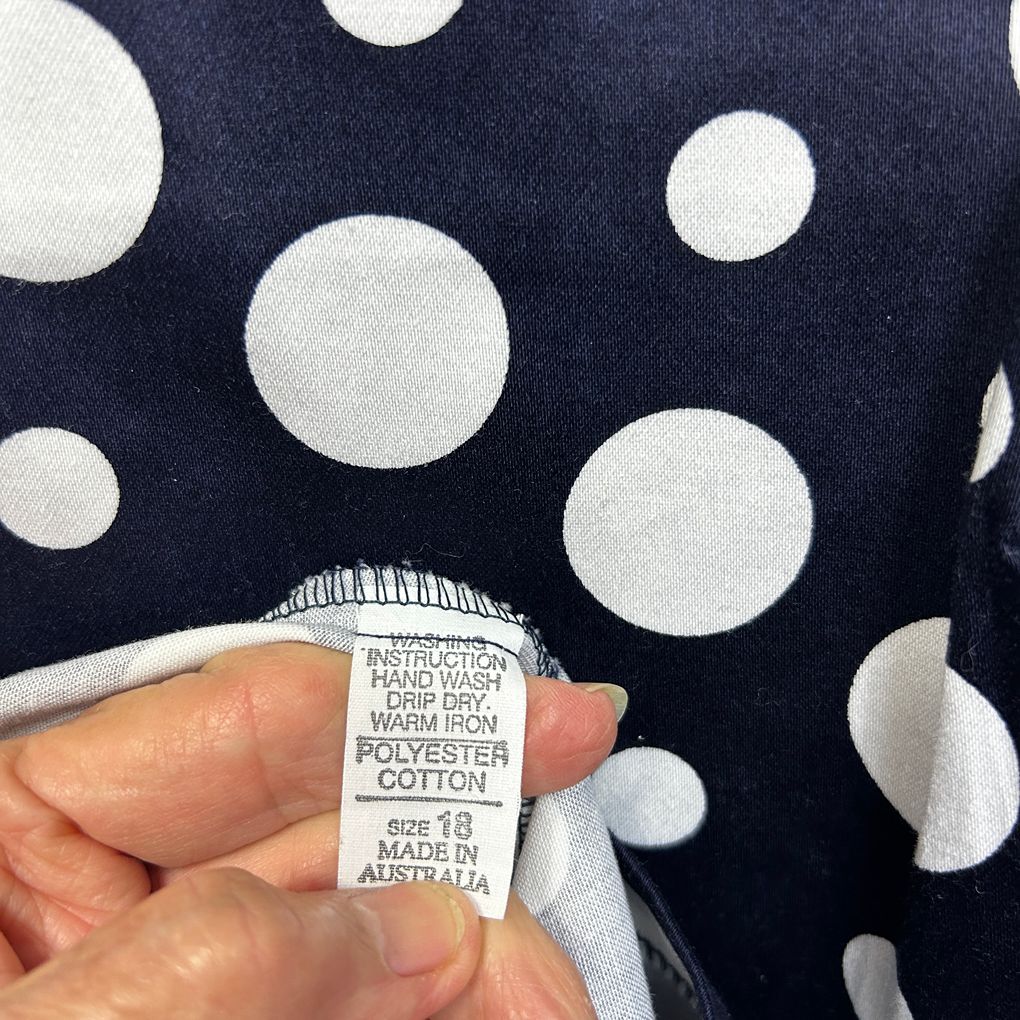 Bird Keepers Navy White Polka Dot Cotton Dress - Size 18