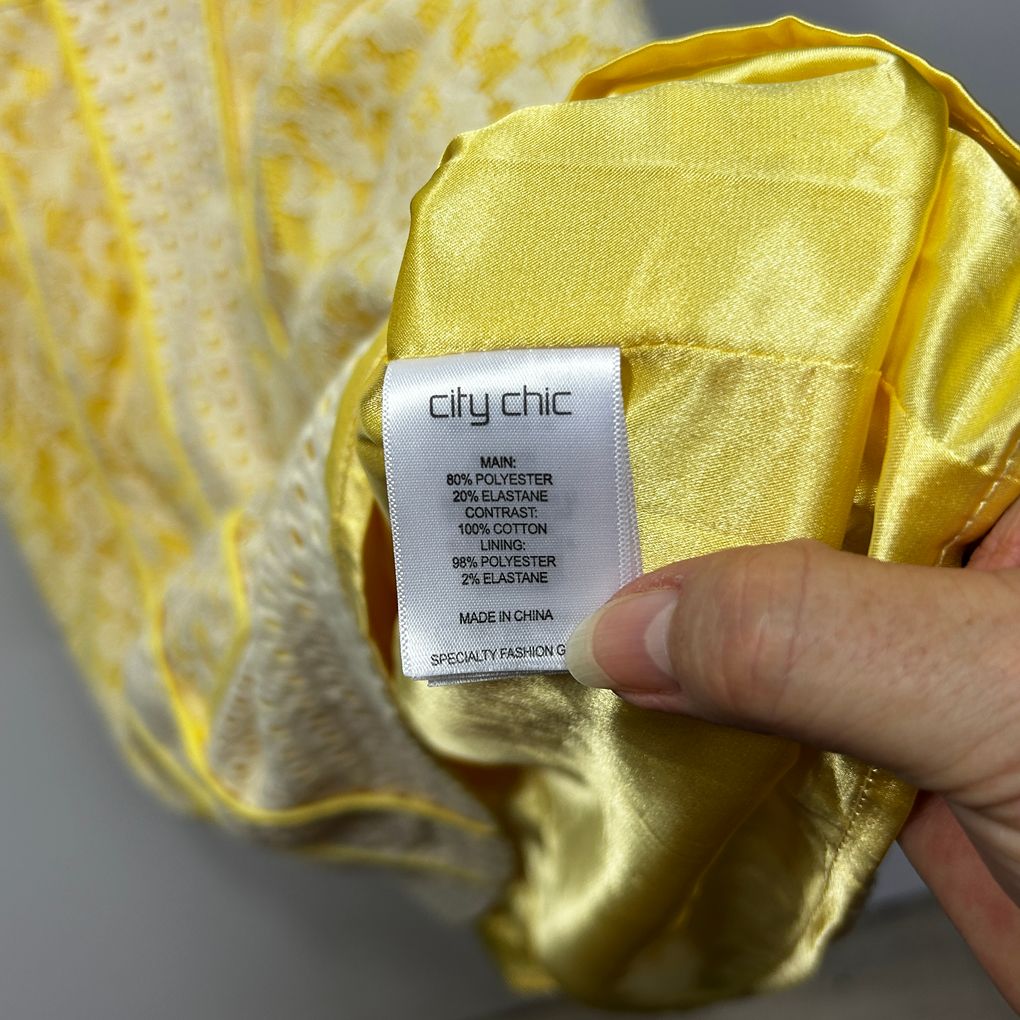 City Chic Yellow Lace Overlay Cocktail Dress - Size XS/14