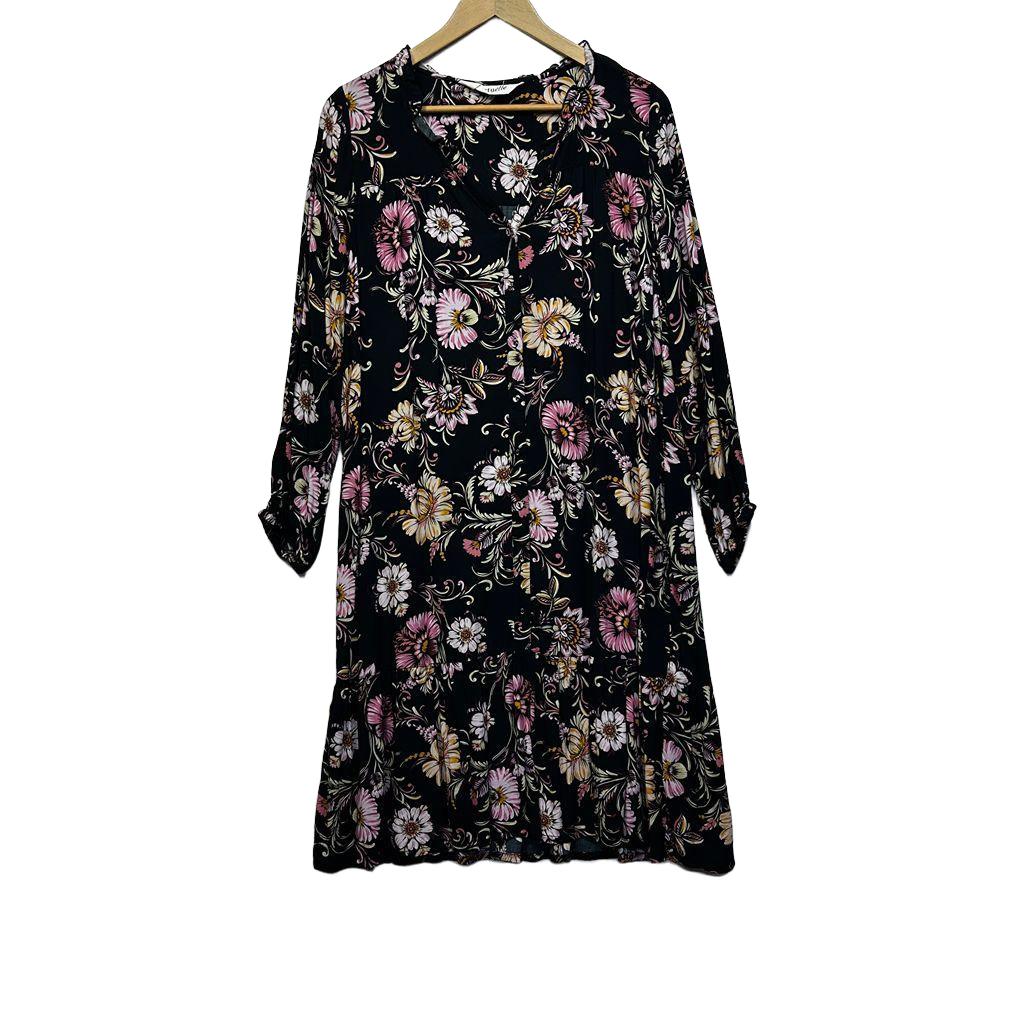 Virtuelle Black Floral Dress - Size 14