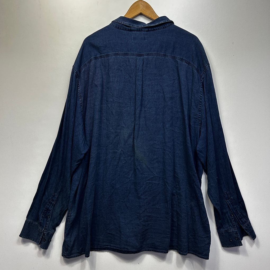 Mr Big Navy Denim Cotton Shirt - Size 7XL