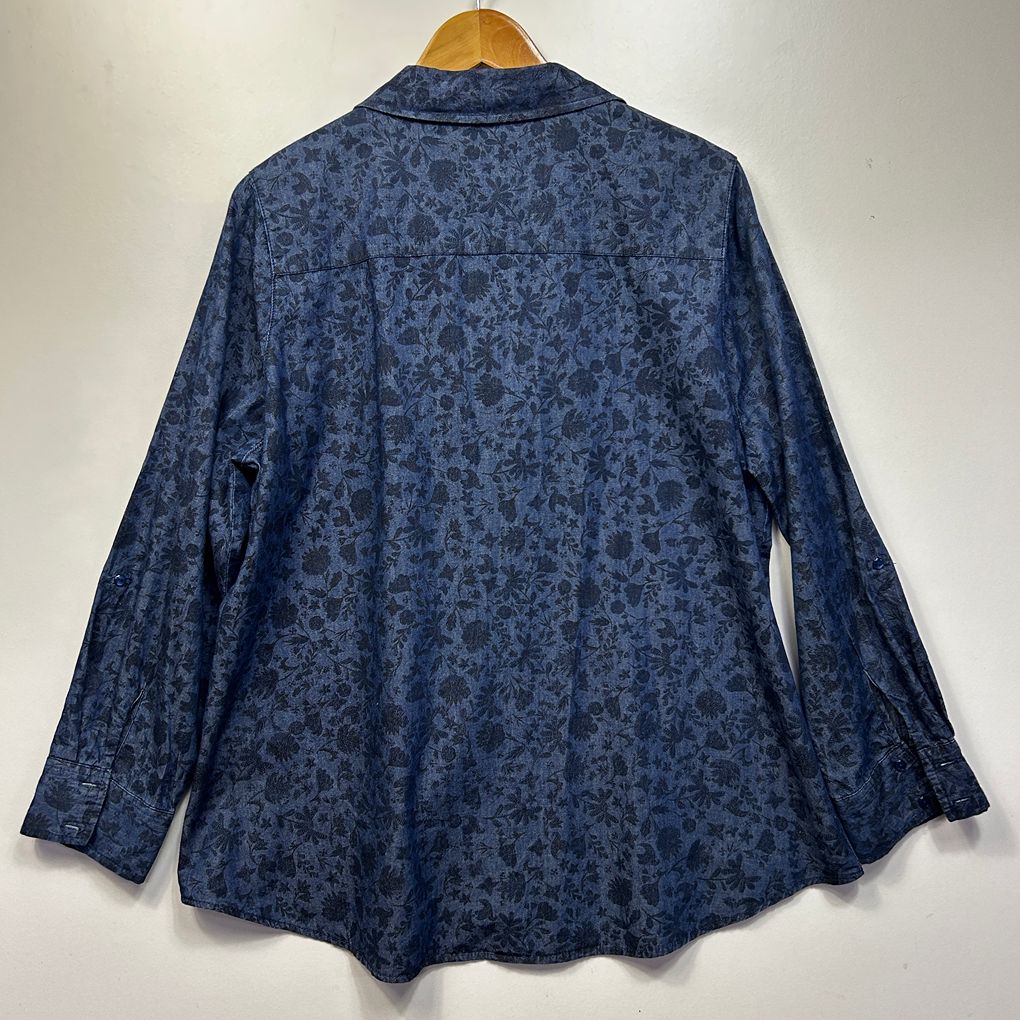 Millers Blue Floral Denim Cotton Shirt - Size 16