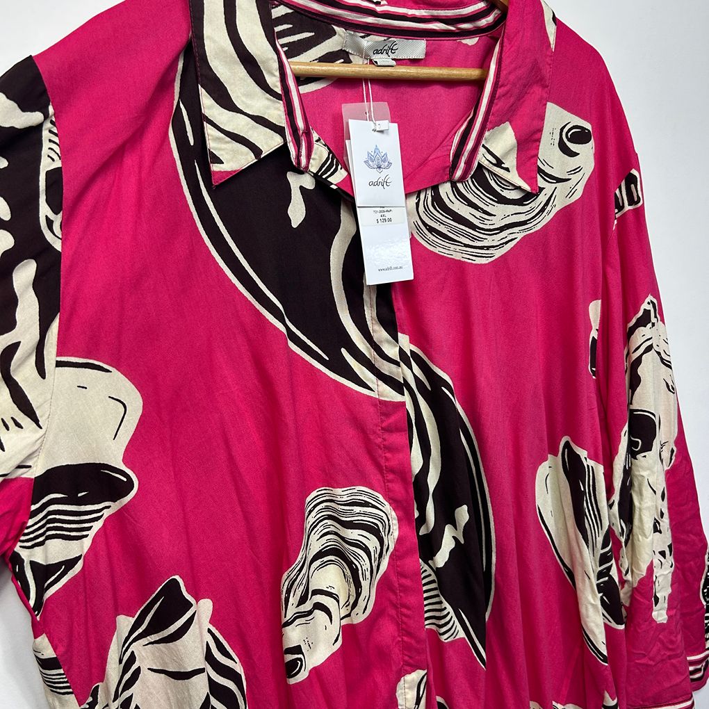 Adrift Pink Plus Size Shell Print Shirt - Size 4XL (fits up to 22) RRP $129