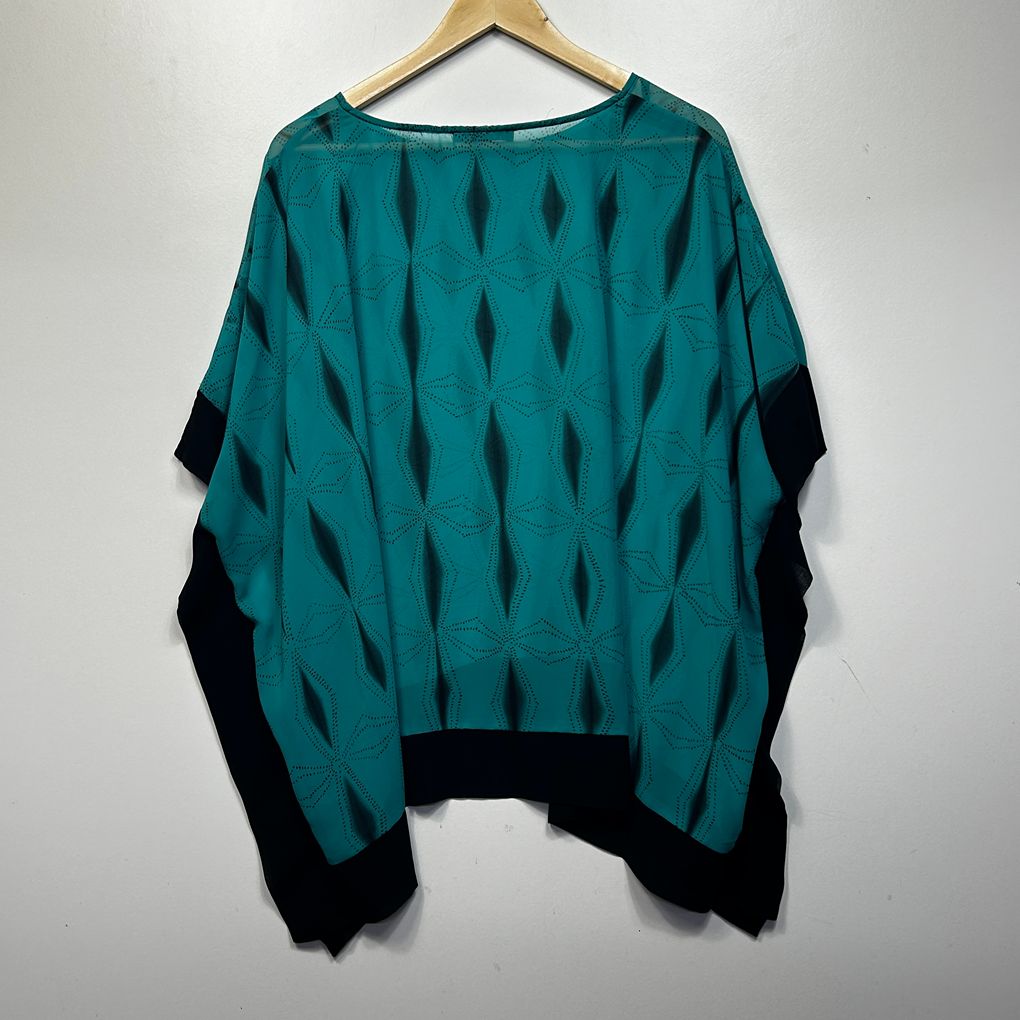 Liz Jordan Teal Sheer Kaftan Top - Size L/XL