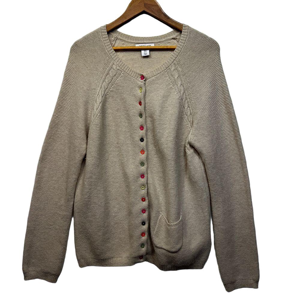 Tabitha Webb Beige Lambswool Cable Knit Cardigan - Size XL