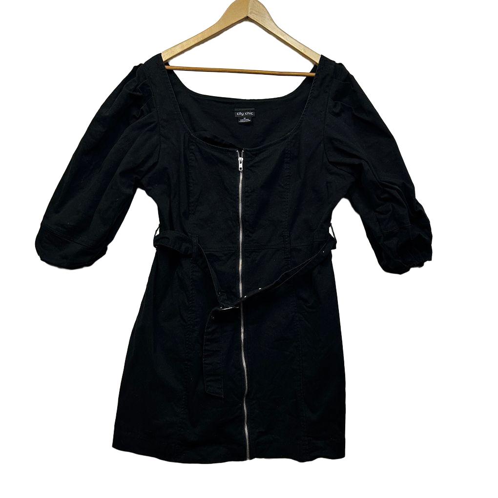 City Chic Belted Zip Dress - Size M/18