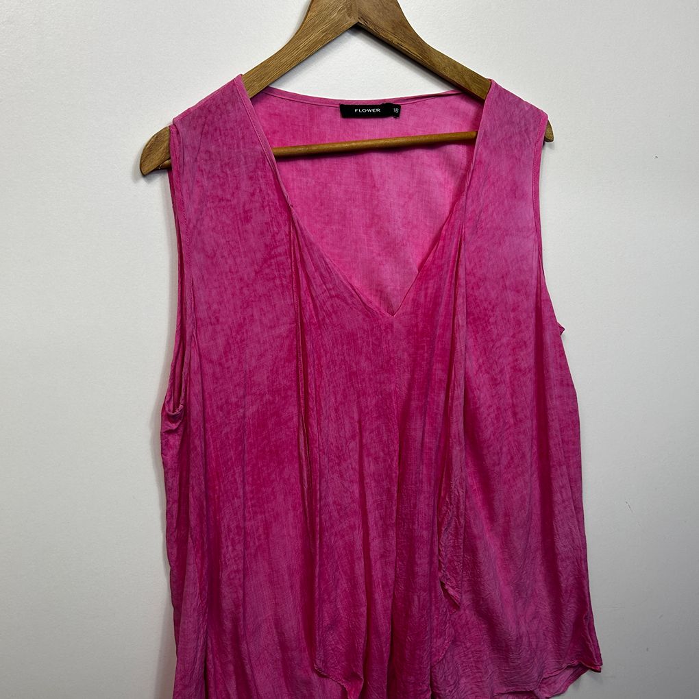 Flower Pink Sleeveless Tunic Top Top - Size 16
