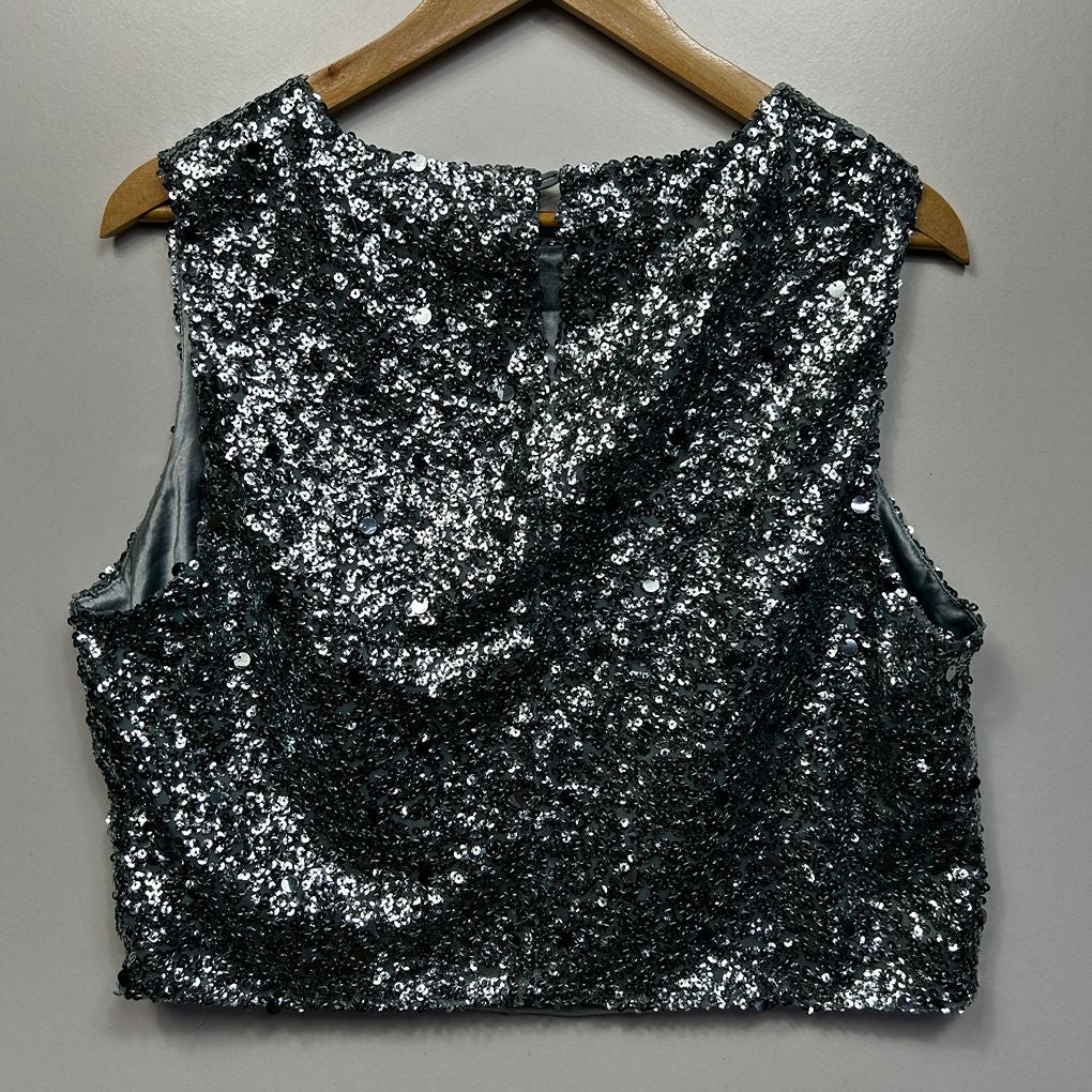 City Chic Silver Sequin Crop Top - Size 18 (fault)