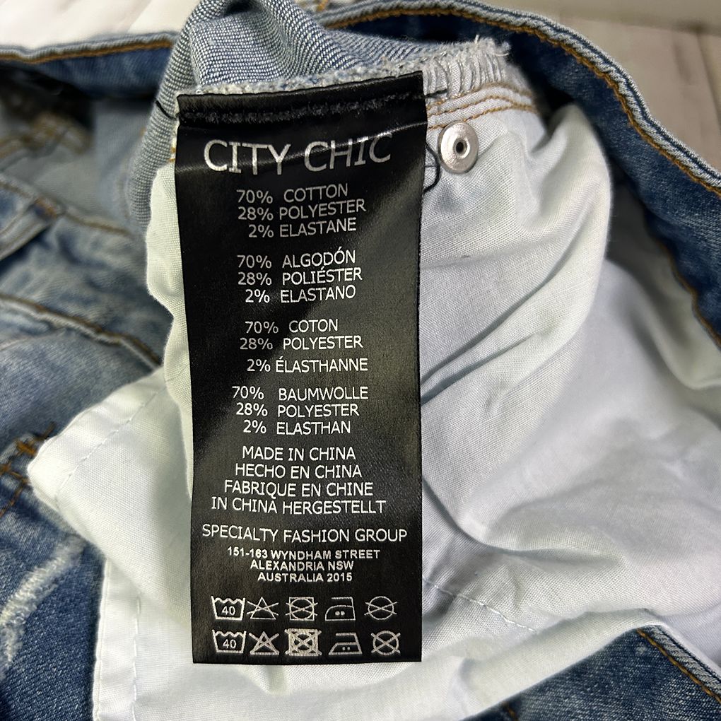 City Chic Harley Mid Rise Blue Denim Shorts - Size 14