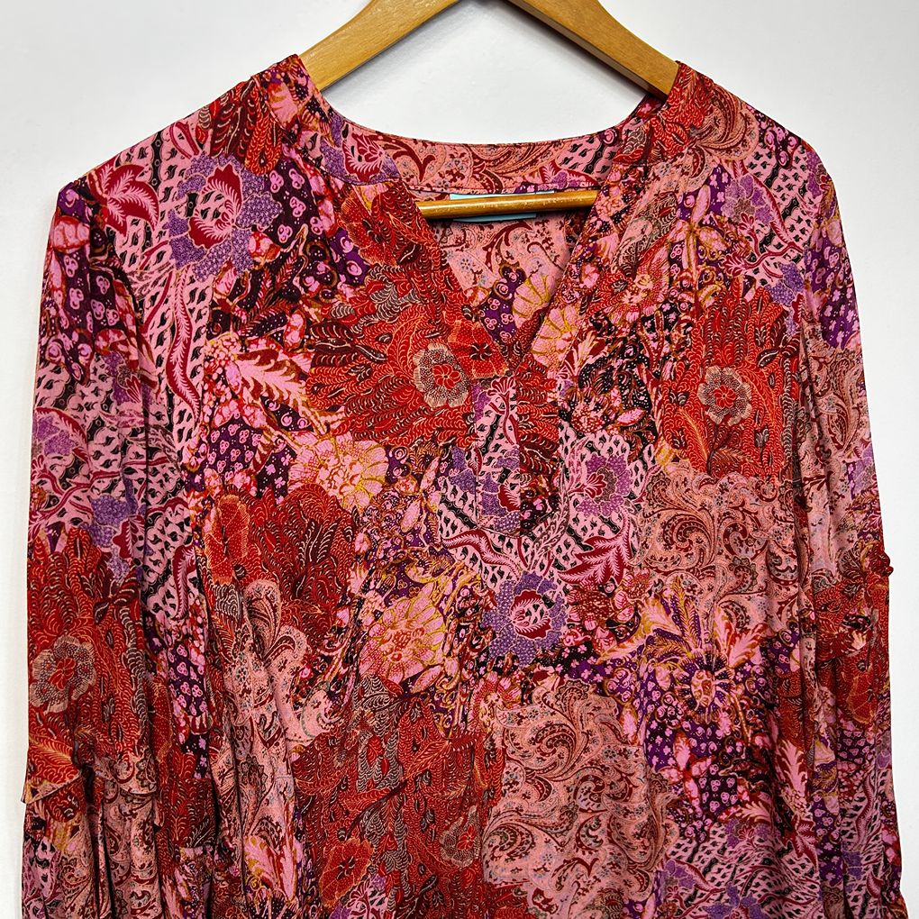 Blue Illusion Pink Paisley Long Sleeve Top - Size XL