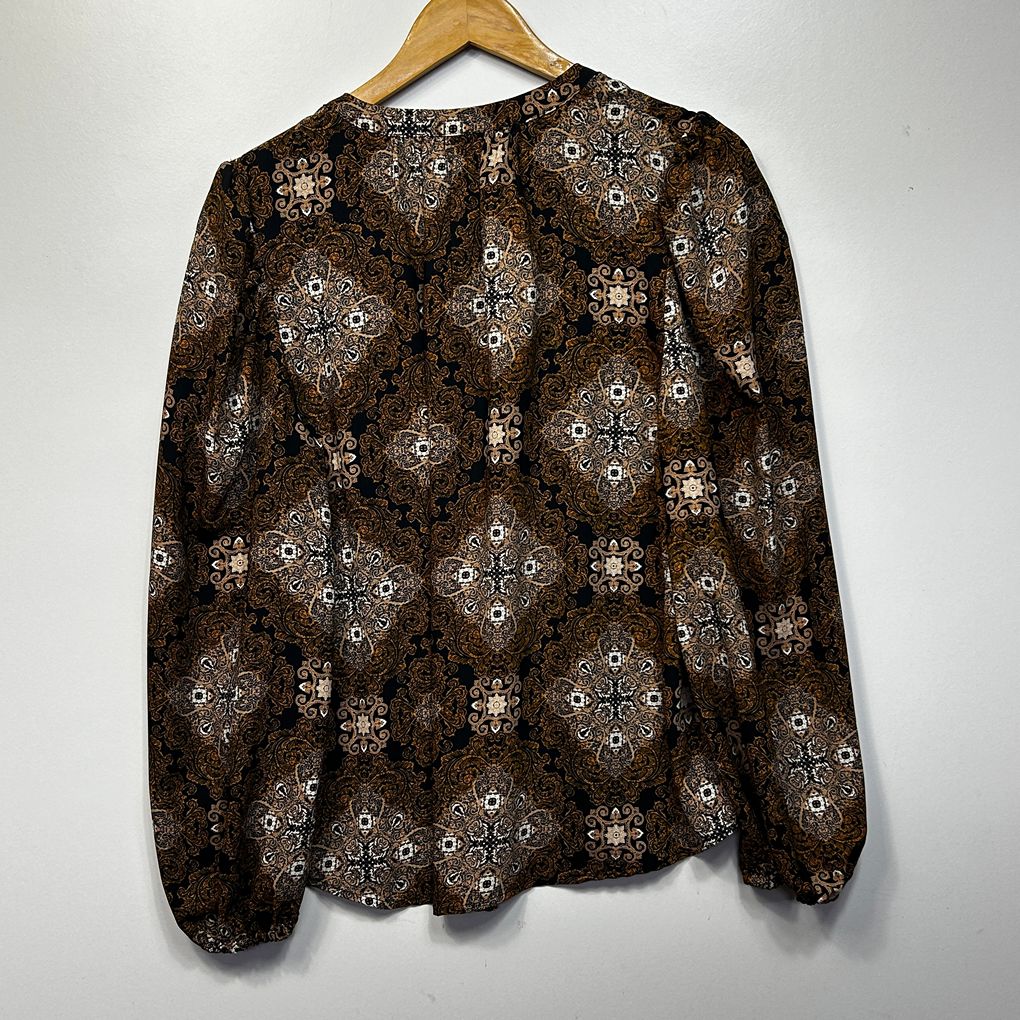 Seed Heritage Brown Print Long Sleeve Blouse - Size 12