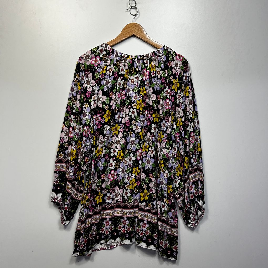 Jaase Black Floral Oversized Boho Top - Size XL