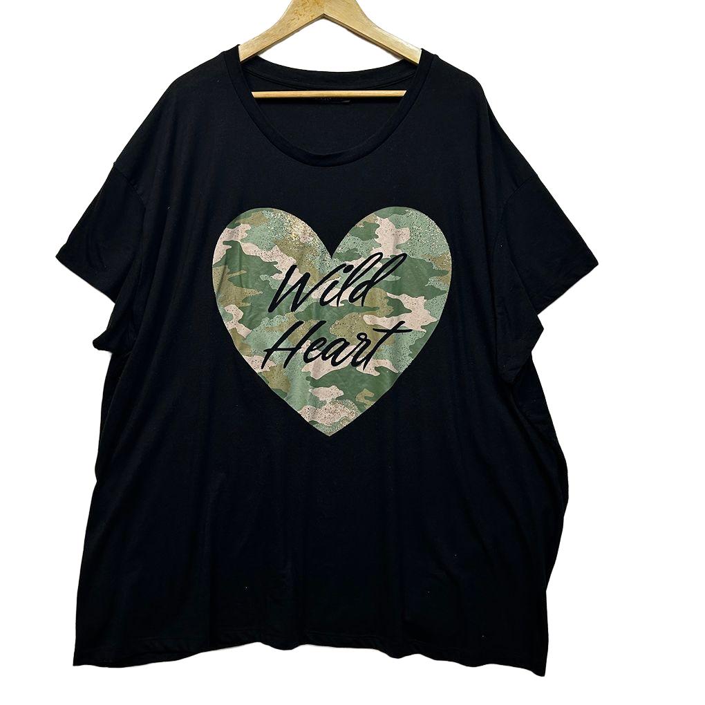 Yours Black Plus Size Cotton Graphic T-Shirt - Size UK 30-32