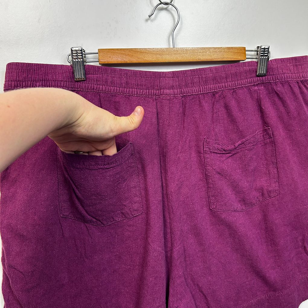 Rockmans Purple Plus Size Linen Shorts - Size 20