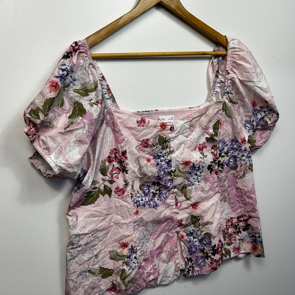 City Chic Pink Plus Size Cotton Top - Size L/20