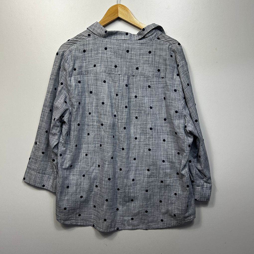 W.Lane Grey Polka Dot Plus Size Cotton Shirt - Size 20