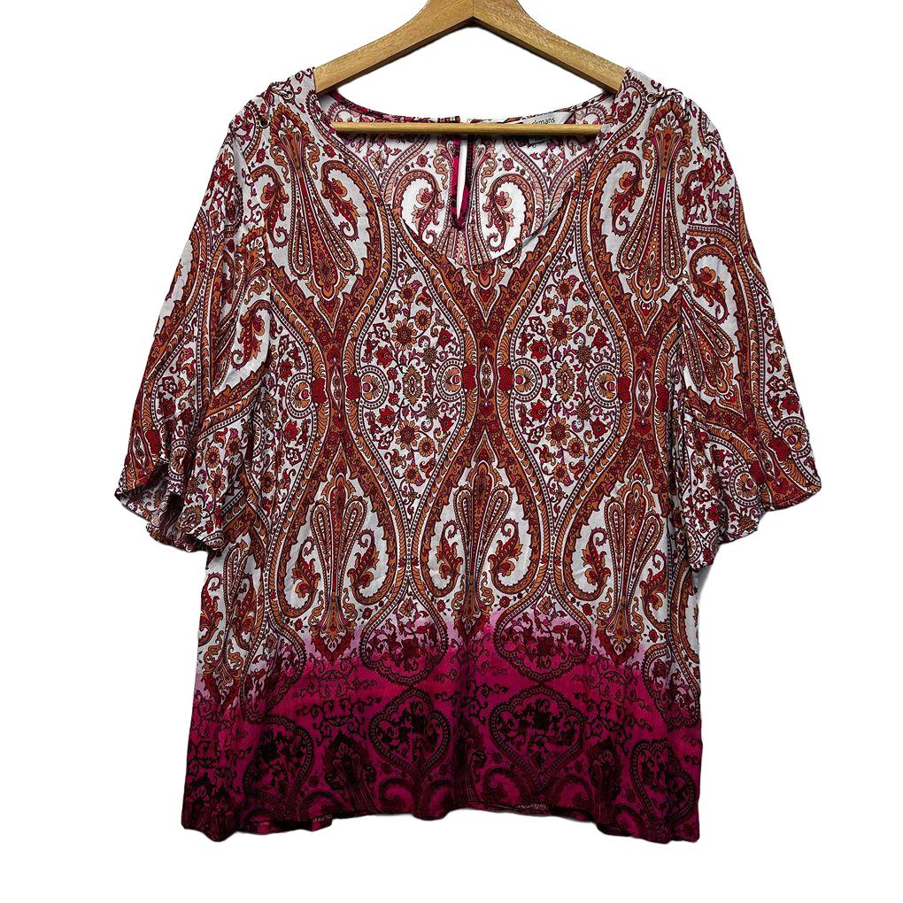 Rockmans Red Paisley Top - Size 16