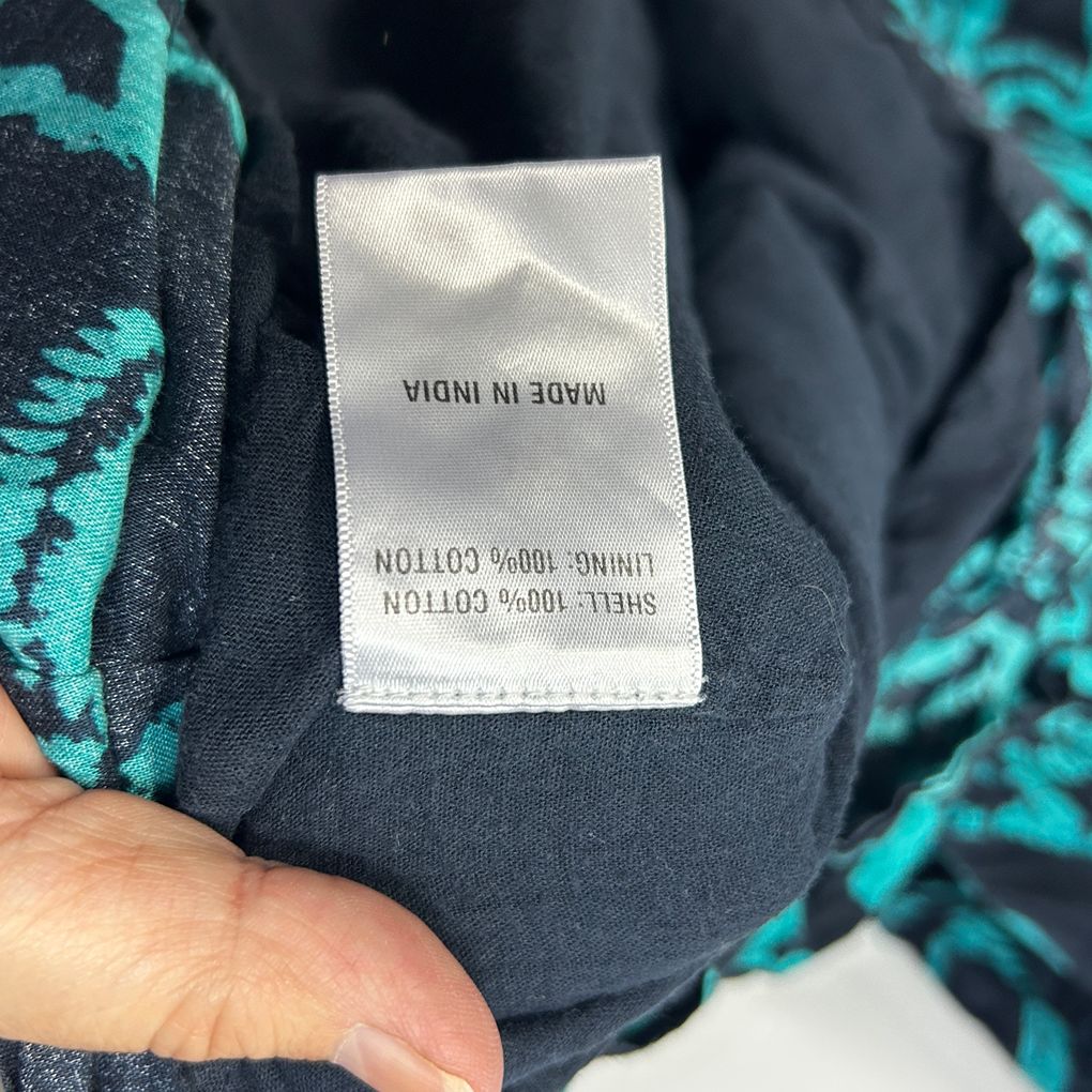 Virtuelle Navy Teal Print Cotton Dress - Size 16