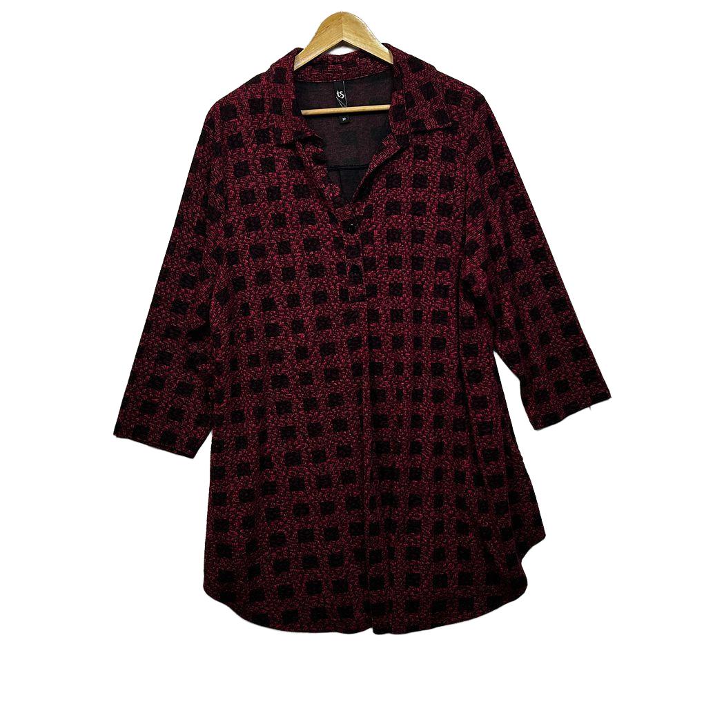 Taking Shape Red and Black Print Top - Size 22