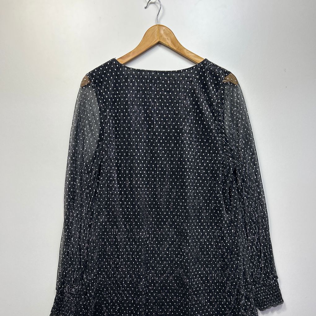 Evans Black Spot Mesh Sheer Sleeve Top - Size 22