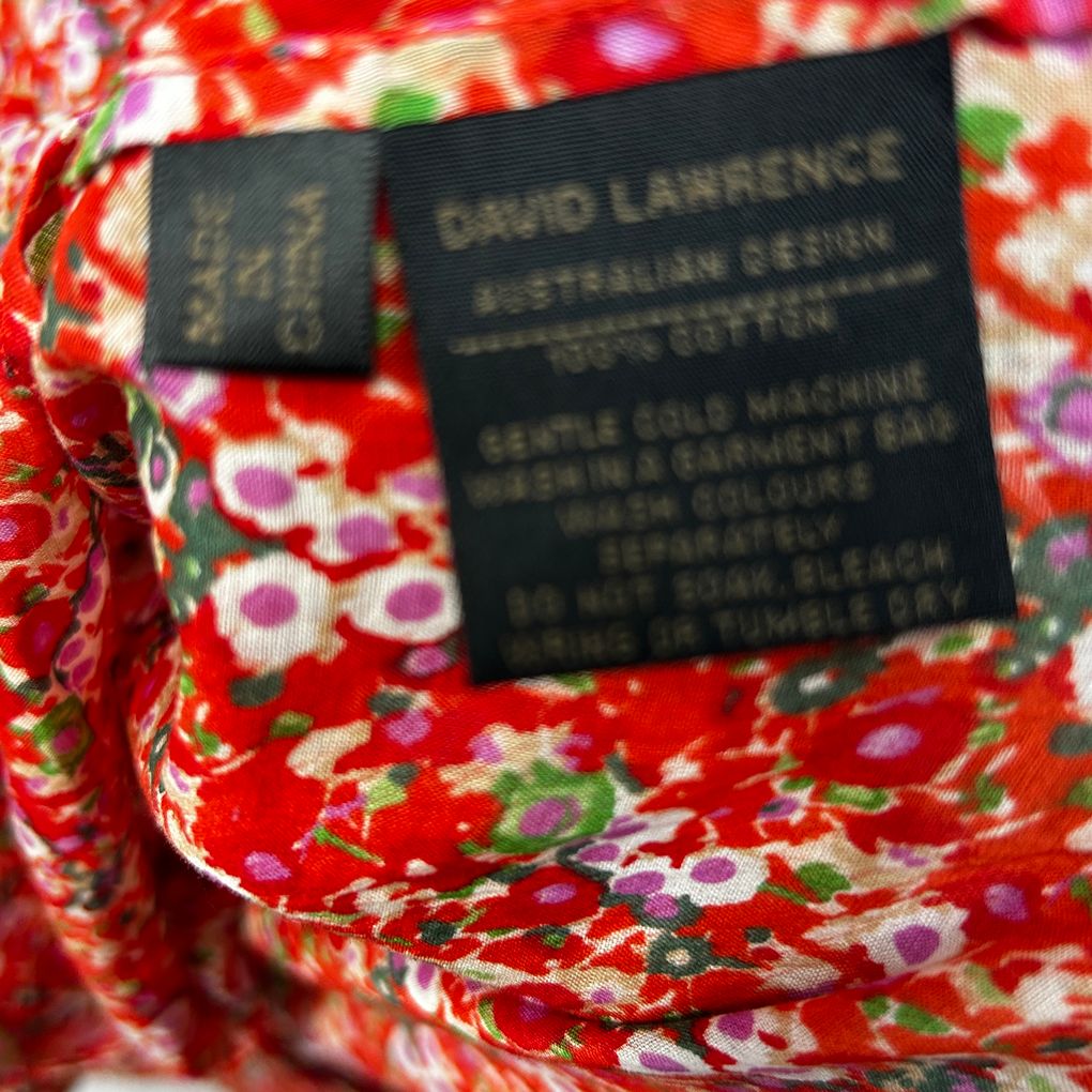 David Lawrence Red Floral Cotton Shirt - Size 18