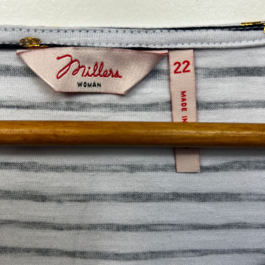 Millers White Striped Cotton Top - Size 22