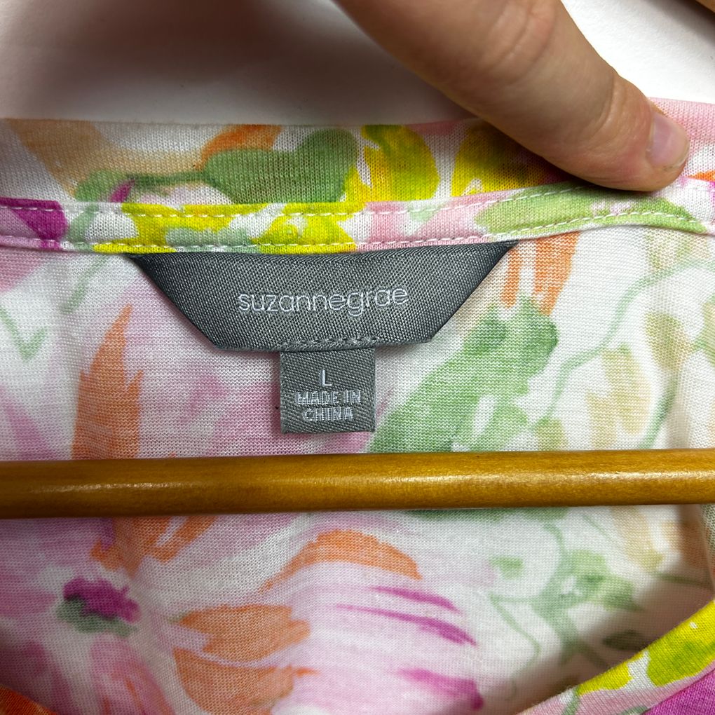 Suzanne Grae Pink Floral Linen Top - Size L