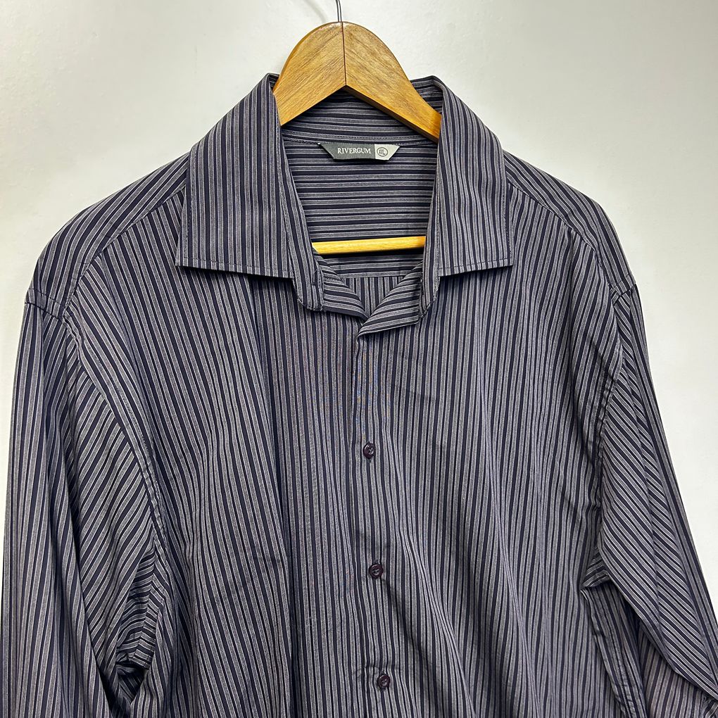 Rivergum Navy Striped Cotton Mens Shirt - Size XXL