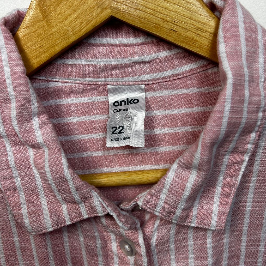 Anko Pink Cotton Striped Shirt - Size 22