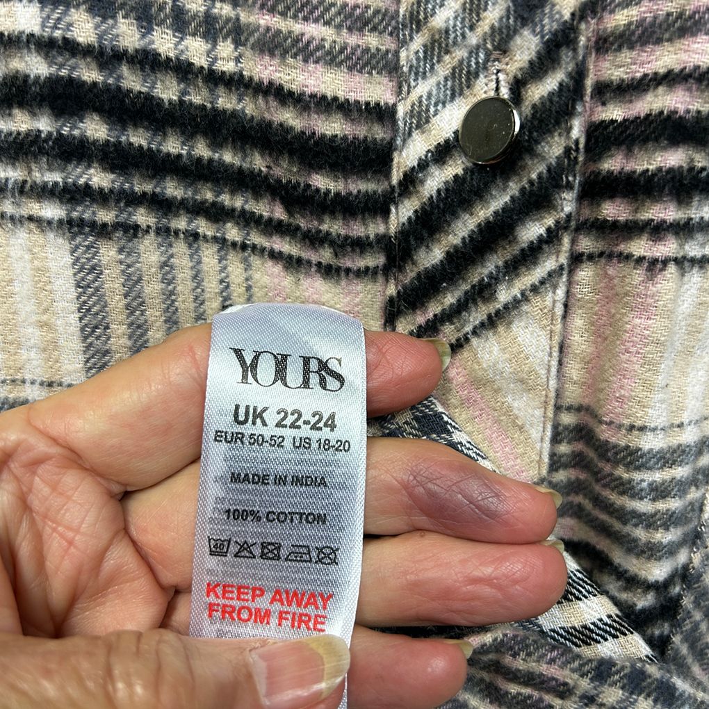 Yours Pink Check Cotton Shirt - Size 22-24