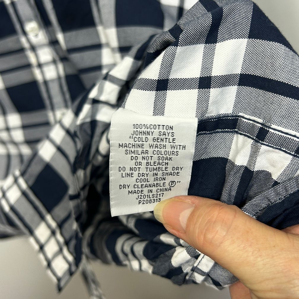 Johnny Bigg Navy and White Check Cotton Long Sleeve Mens Shirt - Size 3XL
