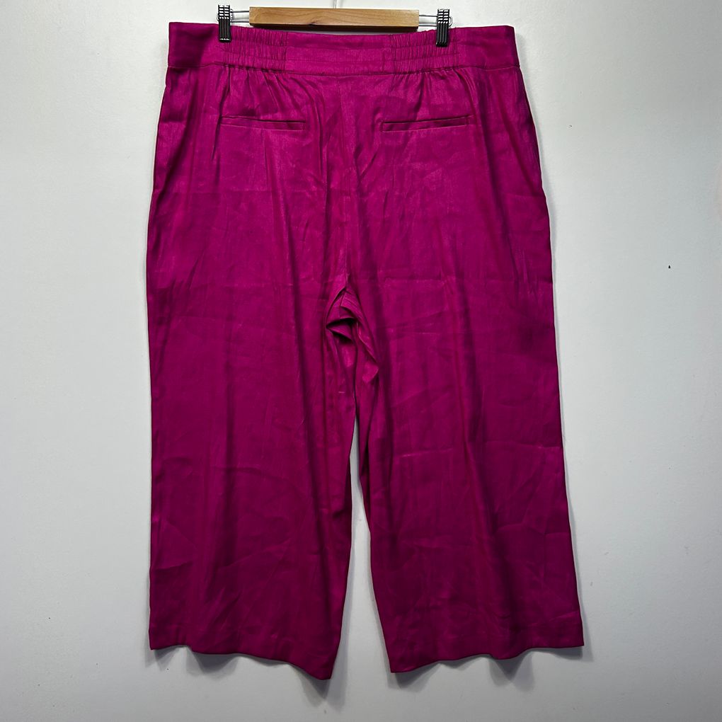 Preview Magenta Plus Size Linen Wide Leg Pants - Size 18