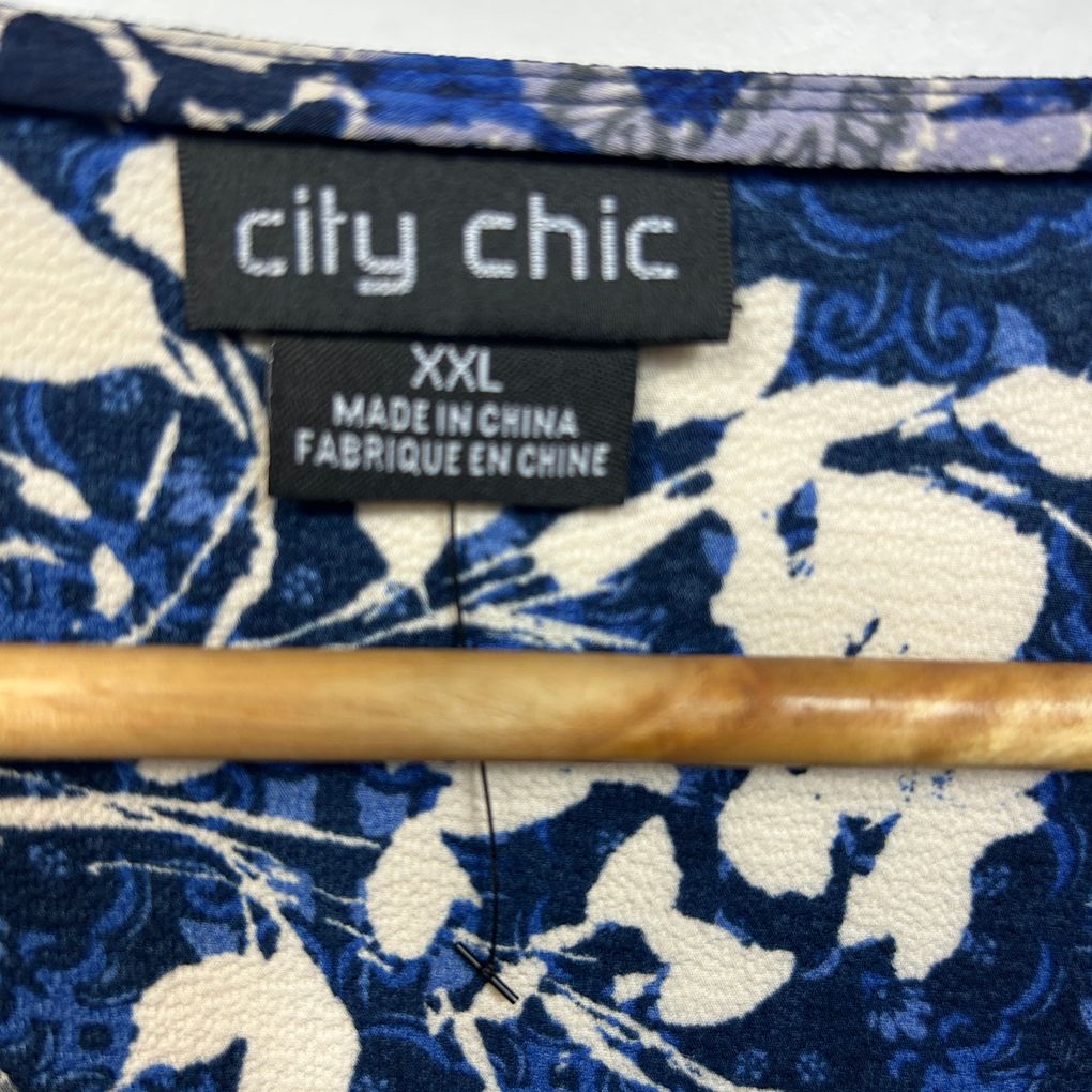 City Chic Navy Floral Wrap Top - Size 24/XXL