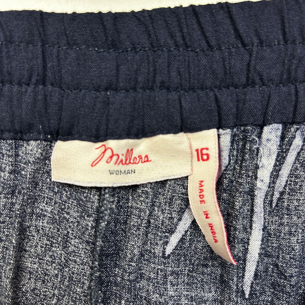 Millers Navy Leaf Print Pants - Size 16