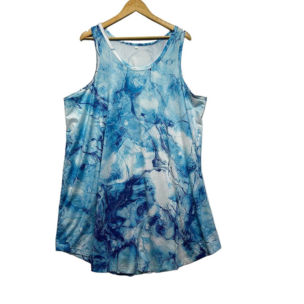 Blue Tie Dye Sleeveless Dress - Size 5XL