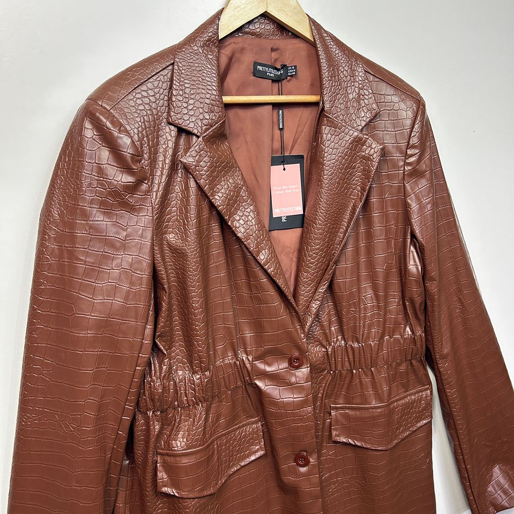 PrettyLittleThing Brown Plus Size Faux Leather Jacket - Size 18